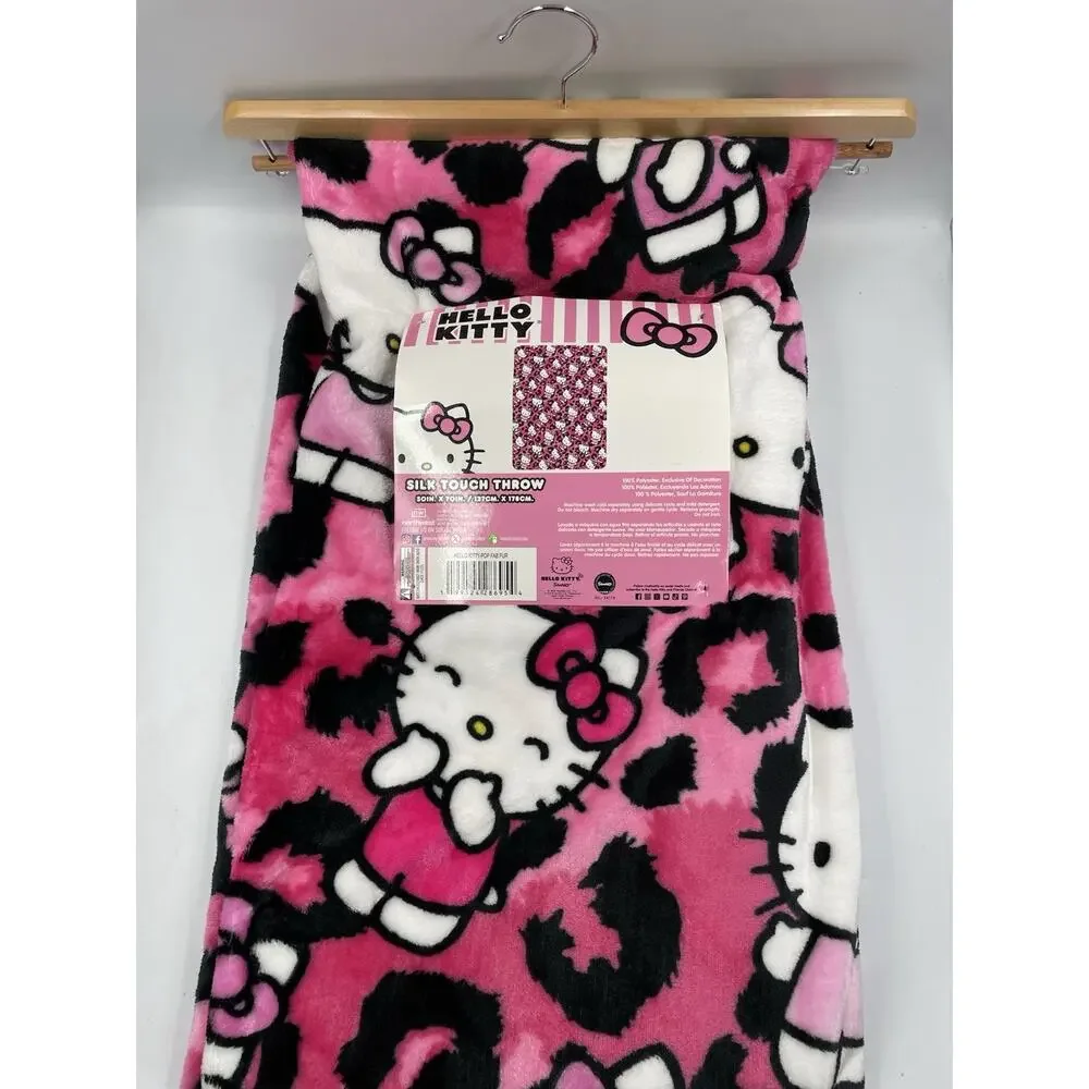 Hello Kitty Pink Leopard Print Silk Touch Throw Blanket 50x70 NWT!
